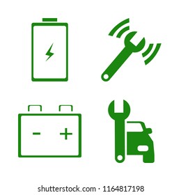 motor vector icons set. with diagnostycs wrench, battery, car repair and car battery in set