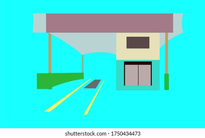 Motor Vehicle Car And Motorcycle Inspections Station Building With Office Area,Vector Flat Style Illustration.
