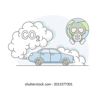 Motor Vehicle with Carbon Dioxide Emission as Resource for Human Need Line Vector Illustration
