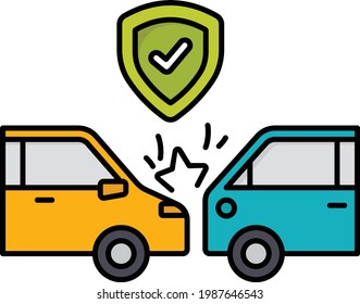 Motor Vehicle Collision Vector Color Icon Design, Financial Loss Protection Symbol, Risk Management Sign, Accidental Automobile Insurance Concept, Uninsured Or Underinsured Motorist Coverage Stock 