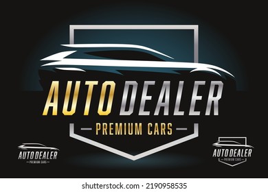 Motor Vehicle Dealer Logo. Car Silhouette Badge Icon. Premium Auto Dealership Emblem. Automotive Showroom Garage Sign. Vector Illustration.