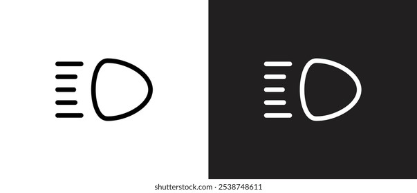 Fernlicht-Symbol eines Kraftfahrzeugs, Lichtschaltersymbol in der Vektorgrafik eines Kraftfahrzeugs. Vektorgrafik eines Lichtschilds eines Fahrzeugs auf schwarz-weißem Hintergrund.