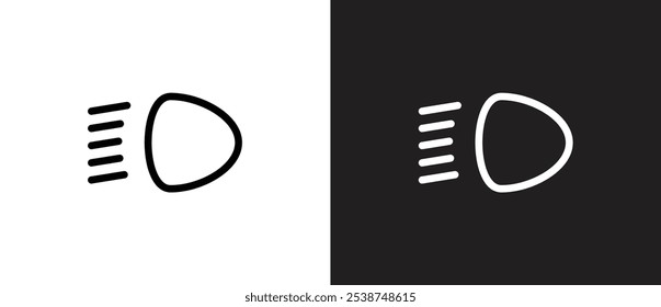 Abblendlicht-Symbol des Kraftfahrzeugs, Lichtschaltersymbol in der Vektorgrafik des Kraftfahrzeugs. Vektorgrafik eines Lichtschilds eines Fahrzeugs auf schwarz-weißem Hintergrund.