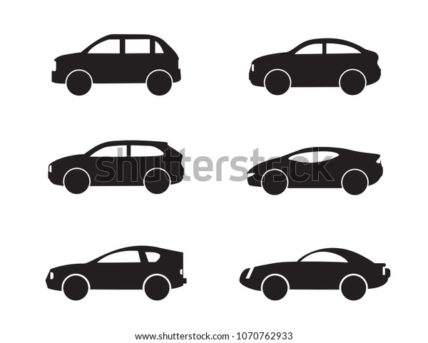 Motor vehicle, pickup truck, pick-up,\
traffic, Vector Illustration. Set of black car\
icons.