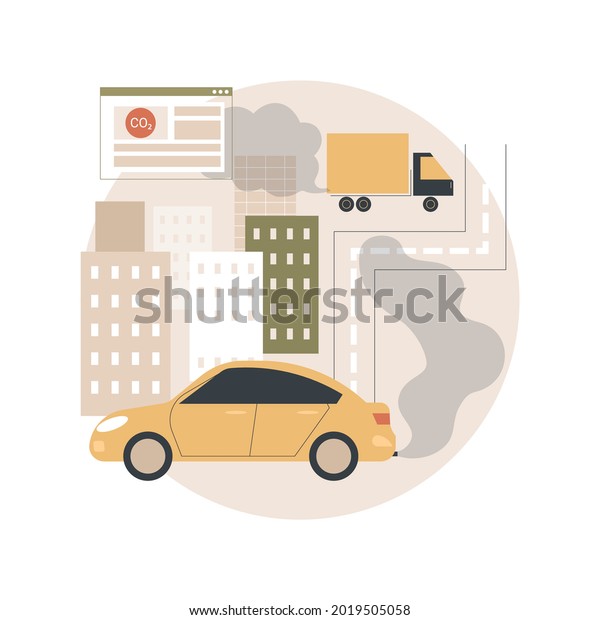 Motor vehicle pollution abstract concept vector\
illustration. Pollution certificate, motor vehicle emission\
reduction, car exhaust, transportation industry, co2 country rate\
abstract metaphor.