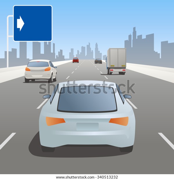 motor vehicles\
driving on highway and road\
sign