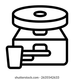 Motor com roda e pé ícone de linha de botão, cerâmica fazendo conceito. Gráficos vetoriais. Bancada para o sinal de escultura de argila no fundo branco, móvel estilo ou design