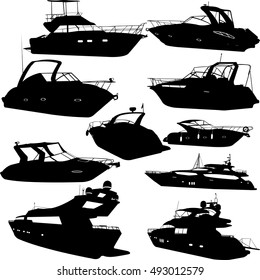 motor yacht collection silhouettes - vector