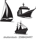 Motor Yacht Collection Vector ,Set Of Ship Silhouette Vector