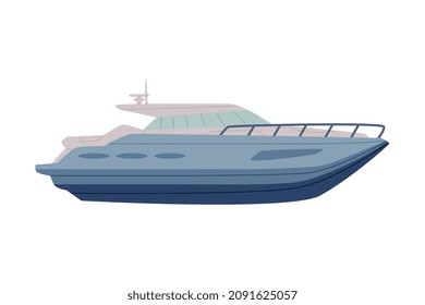 Motor Yacht with Engine as Watercraft or Swimming Water Vessel Vector Illustration