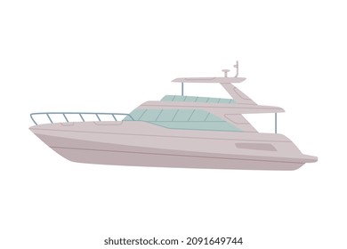 Motor Yacht with Engine as Watercraft or Swimming Water Vessel Vector Illustration