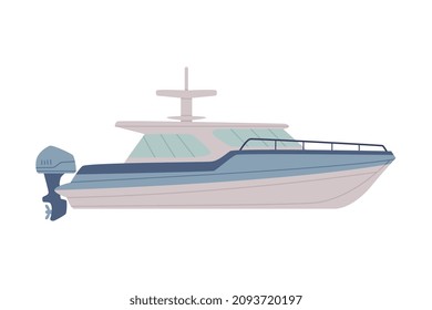 Motor Yacht with Engine as Watercraft or Swimming Water Vessel Vector Illustration