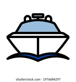 Motor Yacht Icon. Editable Bold Outline With Color Fill Design. Vector Illustration.