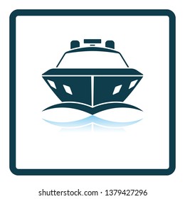 Motor yacht icon front view. Square Shadow Reflection Design. Vector Illustration.