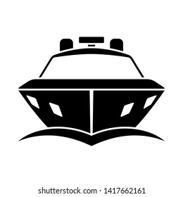 Motor Yacht Icon Front View. Black on White. Vector Illustration.