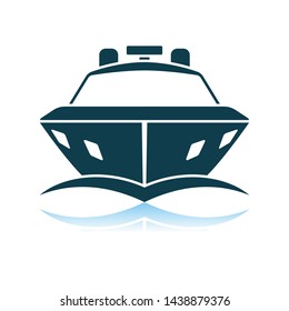 Motor Yacht Icon Front View. Shadow Reflection Design. Vector Illustration.