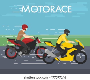 Motorace / vector illustration, concept art shows two motorcyclist going on road / sport / motocross, motor gear