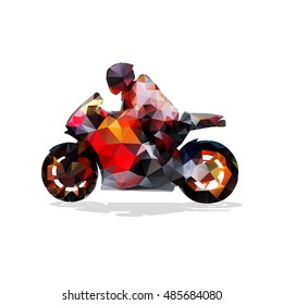 Motorbike, abstract geometric vector silhouette. Motorcycle rider on road bike