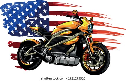 motorbike with american flag vector illustration design