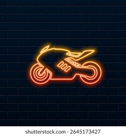 Motorbike black icon sport racing motorbike vector two-wheeled vehicles. neon style. high speed transport sign.