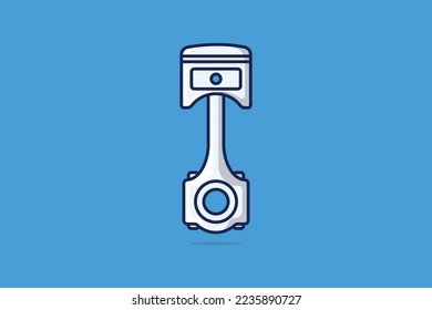 Motorbike and Car Piston with Rods vector illustration. Motorbike engine object icon concept. Spare parts for motorcycle and Car vector design with shadow on blue background. Garage shop logo design.