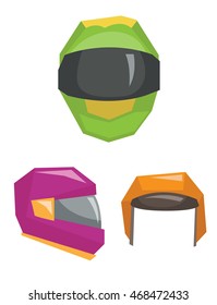 Motorbike classic helmets vector flat design illustration isolated on white background.