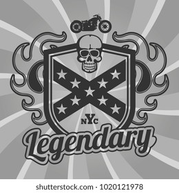 Motorbike club vector emblem. Motorcycle patch design. Illustration of legendary club