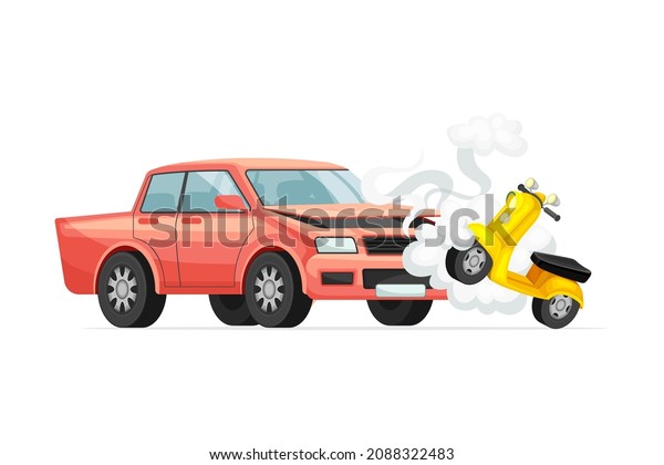 Motorbike colliding with car. Car insurance\
case vector\
illustration