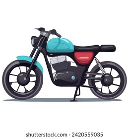 Motorbike of colorful set. This vintage bicycle illustration, adorned with a charming cartoon design, all against a timeless white background. Vector illustration.