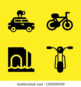 motorbike, cycle, car and sea cave vector icon set. Sample icons set for web and graphic design