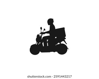 motorbike delivery driver silhouette. Courier Service Silhouettes and Delivery man. Bike food delivery vector. Shipping fast delivery man riding motorcycle icon. silhouette on a white background.