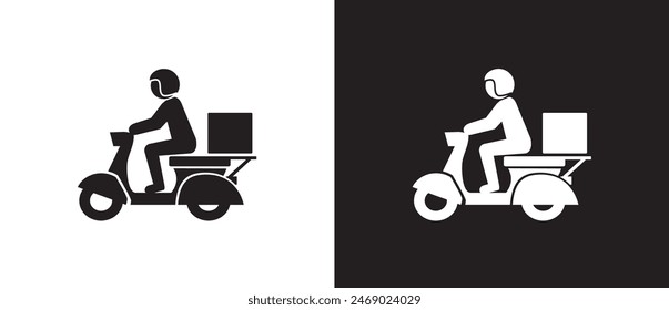 Motorbike delivery icon, vector icon related to cargo delivery expedition, E-commerce business concept. Delivery vector illustration on black and white background. Modern delivery icon. Eps10