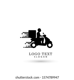 Motorbike & Delivery Man Logo. Icon & Symbol Vector Template.