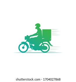 Motorbike & Delivery Man Logo.Food delivery Icon & Symbol design template. 