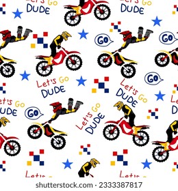 Motorbike dirty  cartoon pattern design .motorcycle extreme pattern for kids clothing, printing, fabric ,cover.motorcycle extreme dirty seamless pattern.motorcycle extreme on white background.