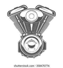 Motorbike engine, loog badge and design elements