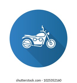 Motorbike flat design long shadow glyph icon. Motorcycle. Vector silhouette illustration