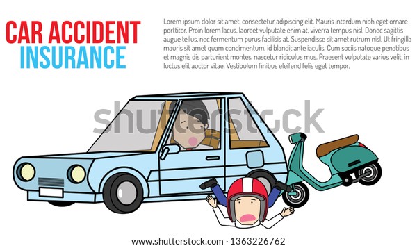 Motorbike hit private car cannot\
drive. With frightened. Flat vector illustration\
design.