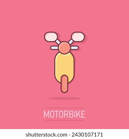 Motorbike icon in comic style. Scooter cartoon vector illustration on isolated background. Moped vehicle splash effect business concept.