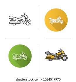 Motorbike icon. Flat design, linear and color styles. Motorcycle. Isolated vector illustrations