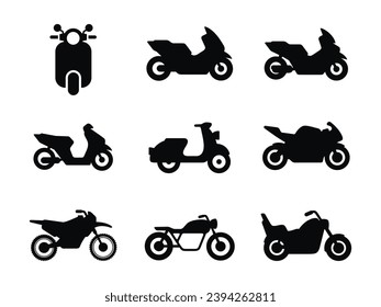 Motorbike icon set isolated on white background