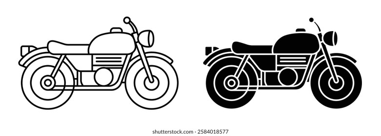 Motorbike Icon Set Minimalistic, Flat, and Line Icons for Travel, Adventure, and Transport Apps. Essential UI Elements in Modern Design. Fully scalable and customizable for print and digital.