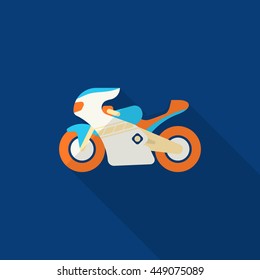 Motorbike icon, Vector flat long shadow design. Racing concept.