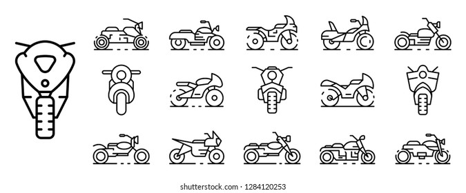 Motorbike icons set. Outline set of motorbike vector icons for web design isolated on white background