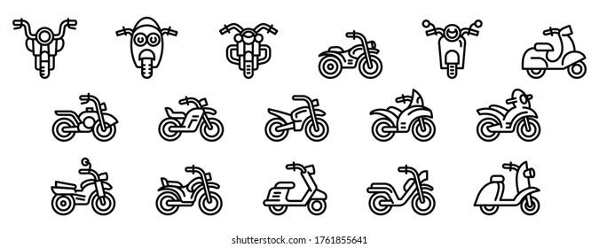 Motorbike icons set. Outline set of motorbike vector icons for web design isolated on white background