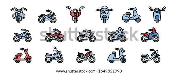 Motorbike icons set. Outline\
set of motorbike vector icons for web design isolated on white\
background