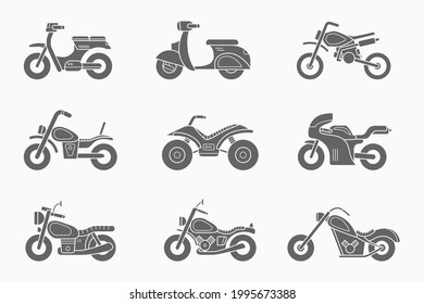 Motorbike Icons set - Vector silhouettes of motorcycle, bike, chopper, scooter and other transportation for the site or interface