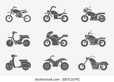 Motorbike Icons set - Vector silhouettes of motorcycle, bike, chopper, scooter and other transportation for the site or interface