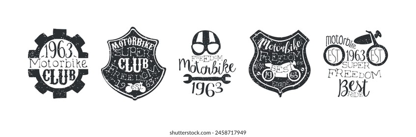 Motorbike Label and Badges for Bikers Ride Club Vector Set