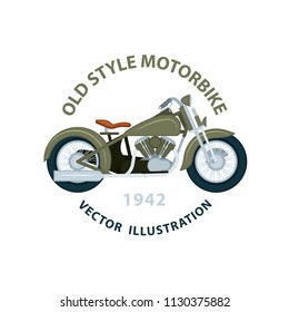 Motorbike. Old style motorbike. Vintage motorcycle.
Motorcycle flat style illustrations and emblem template.
Retro chopper.